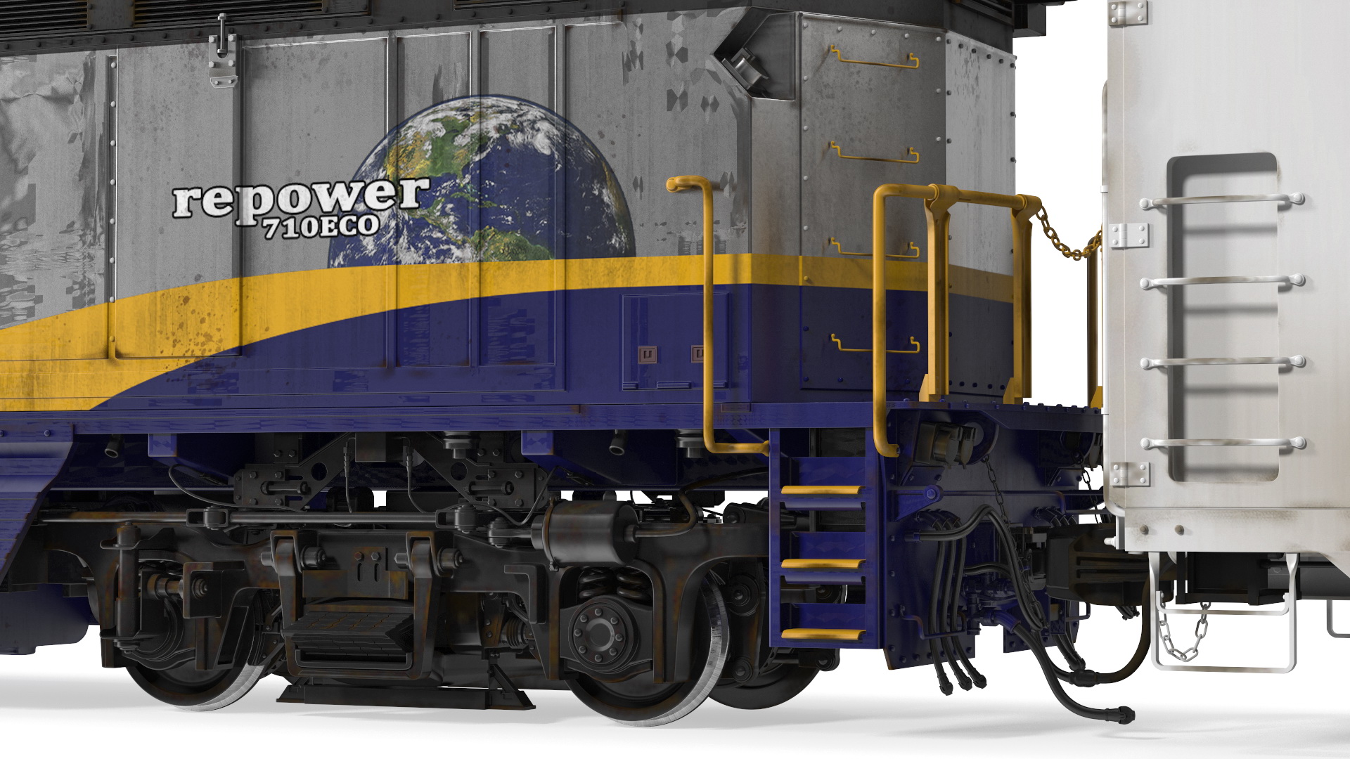 Diesel Electric Locomotive with Railroad Refrigerator Car 3D