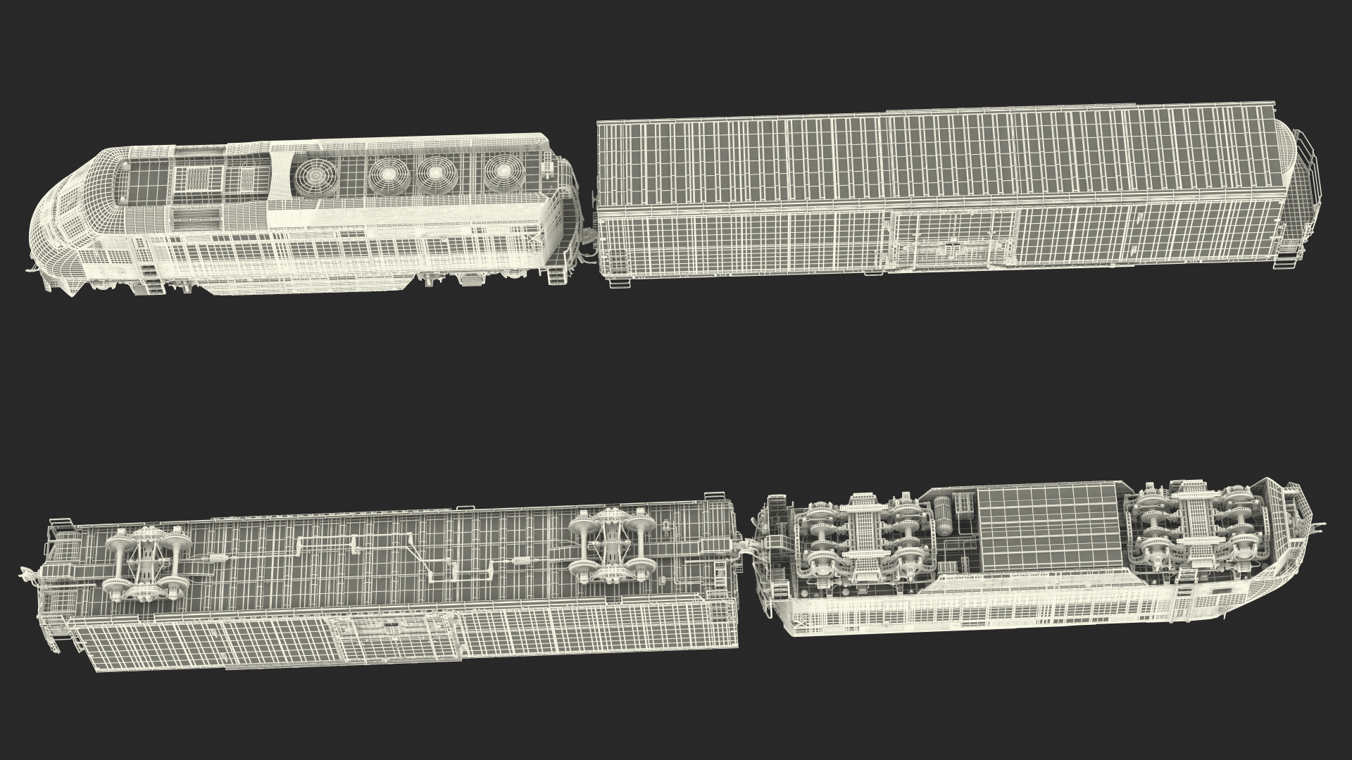 Diesel Electric Locomotive with Railroad Refrigerator Car 3D