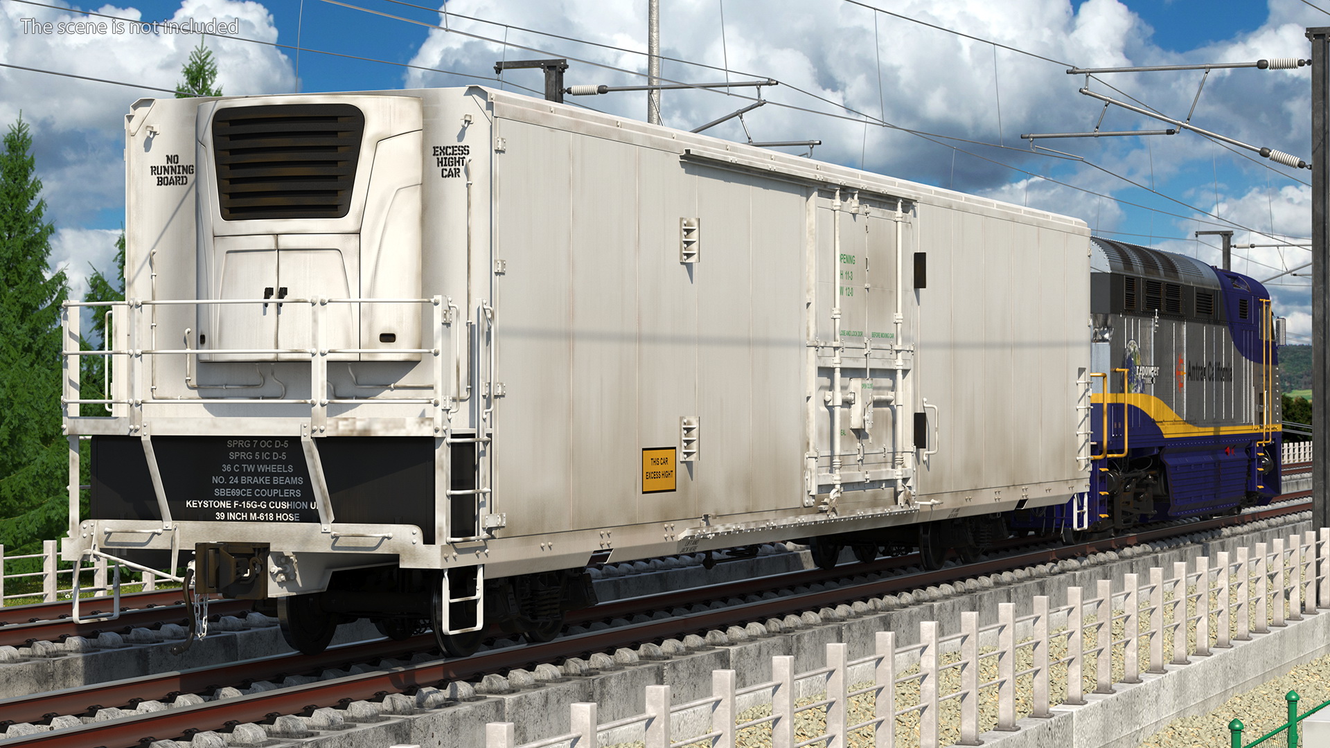 Diesel Electric Locomotive with Railroad Refrigerator Car 3D