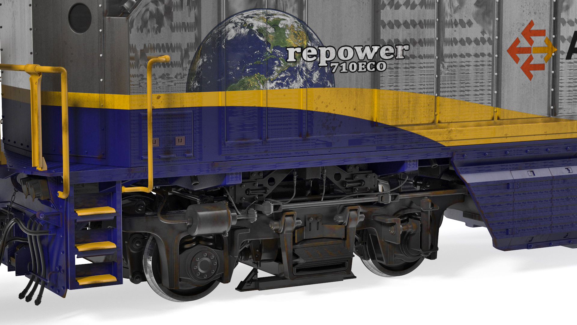 Diesel Electric Locomotive with Railroad Refrigerator Car 3D