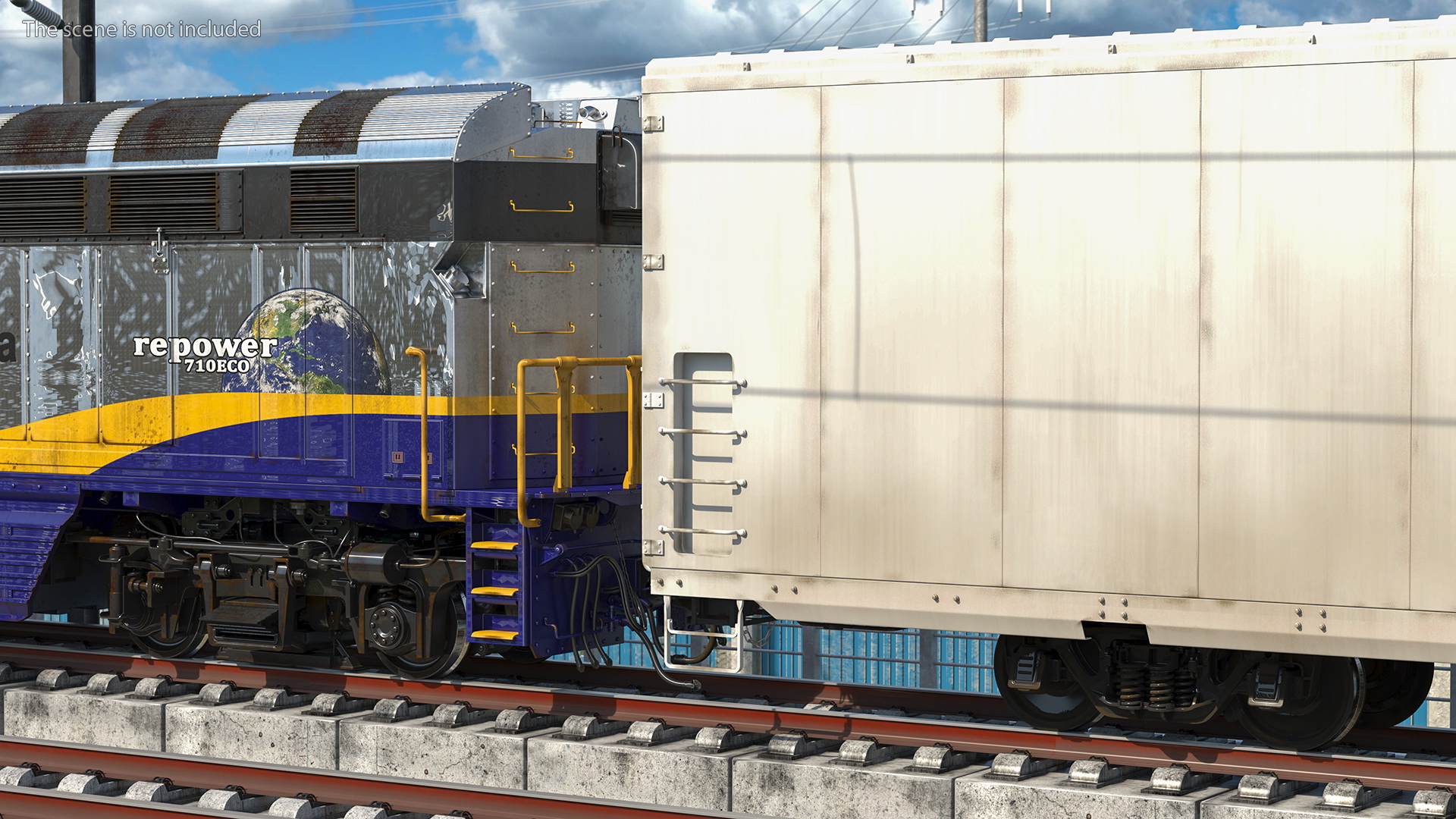 Diesel Electric Locomotive with Railroad Refrigerator Car 3D