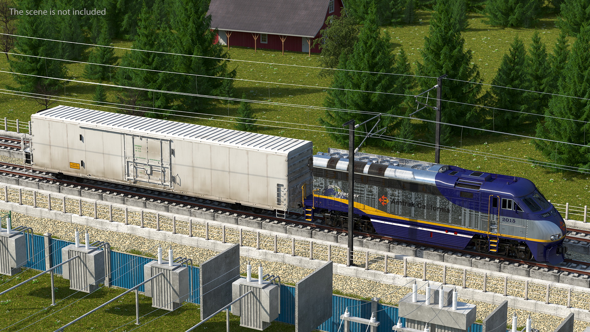 Diesel Electric Locomotive with Railroad Refrigerator Car 3D