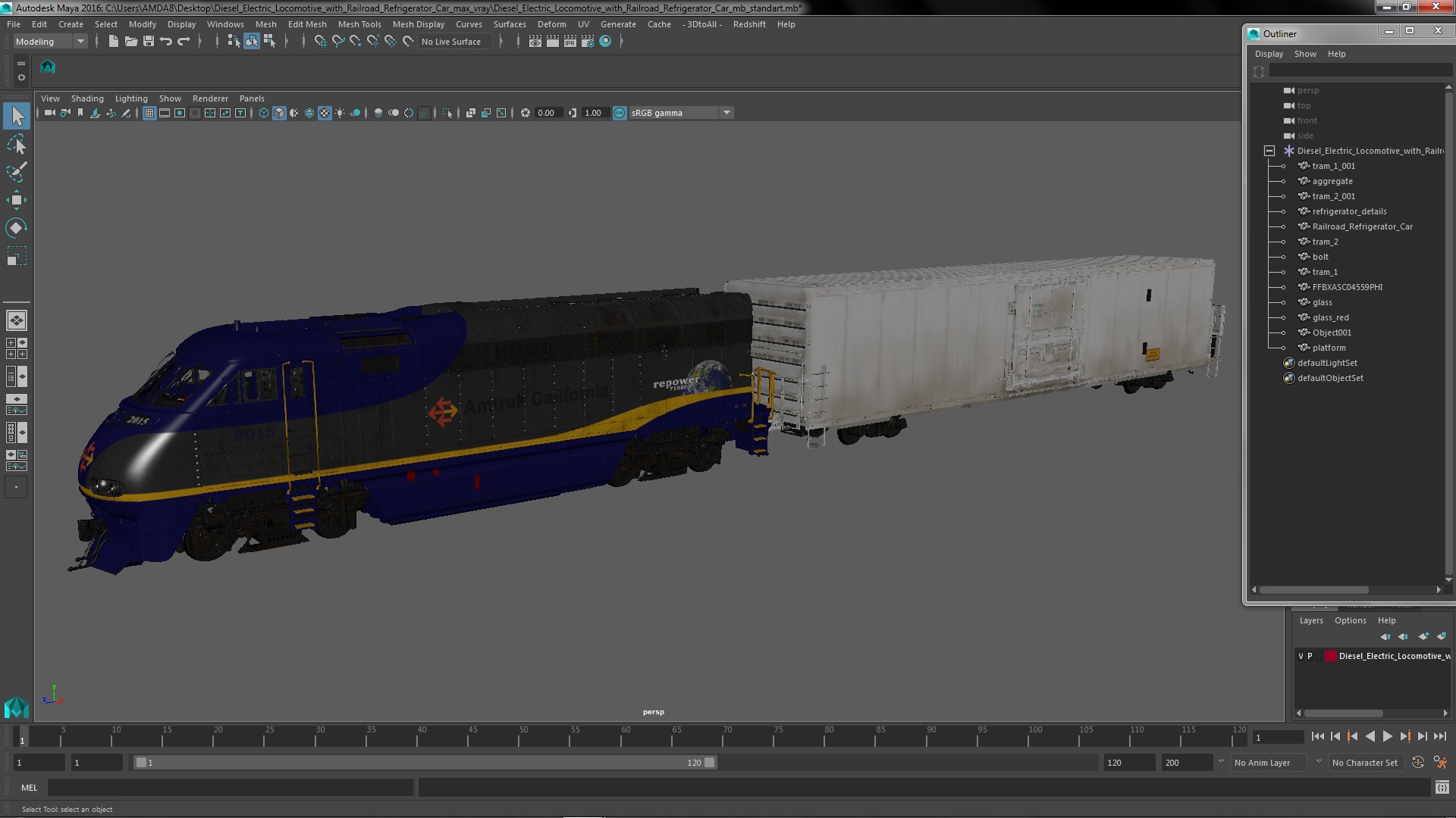 Diesel Electric Locomotive with Railroad Refrigerator Car 3D