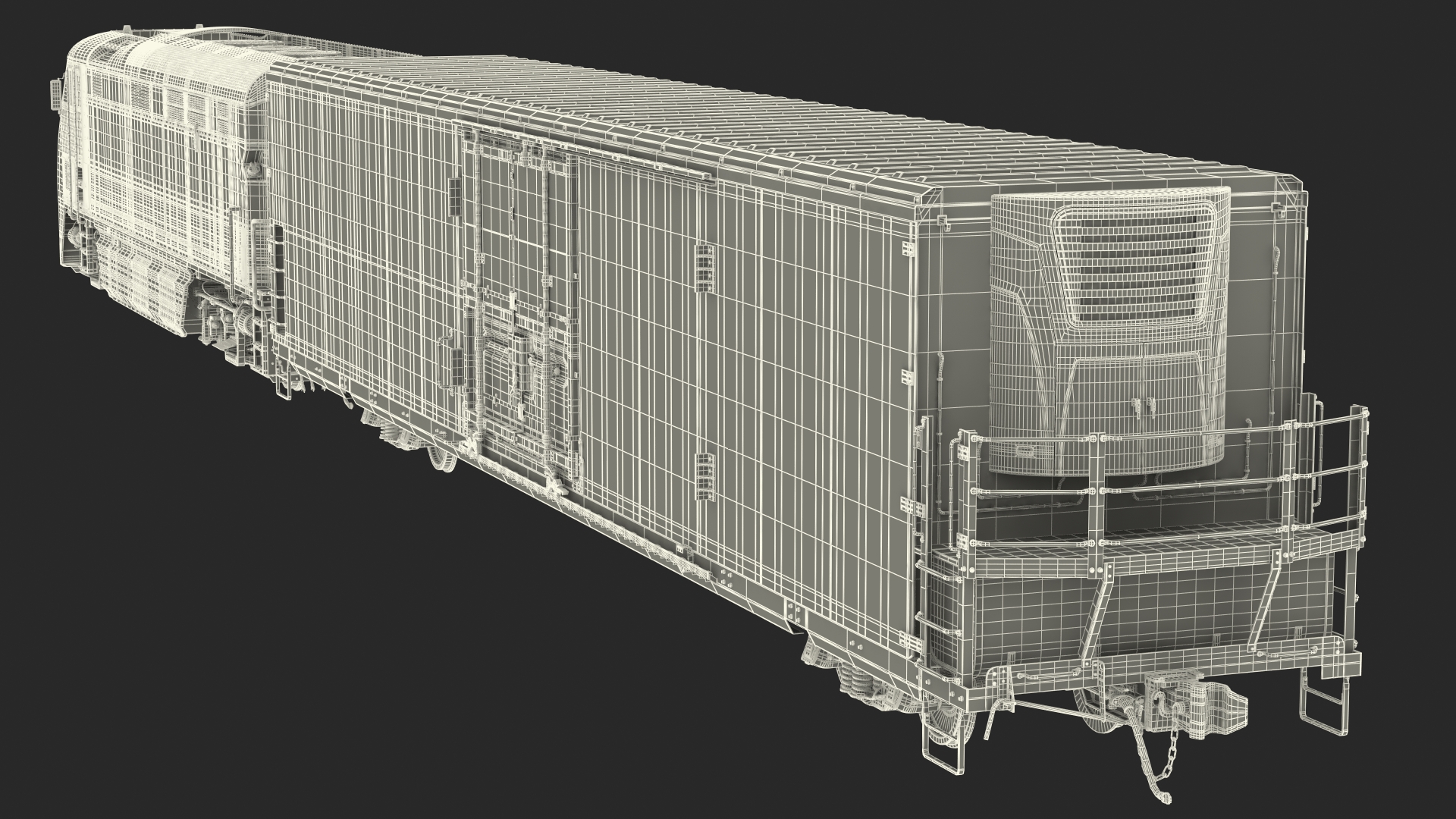 Diesel Electric Locomotive with Railroad Refrigerator Car 3D