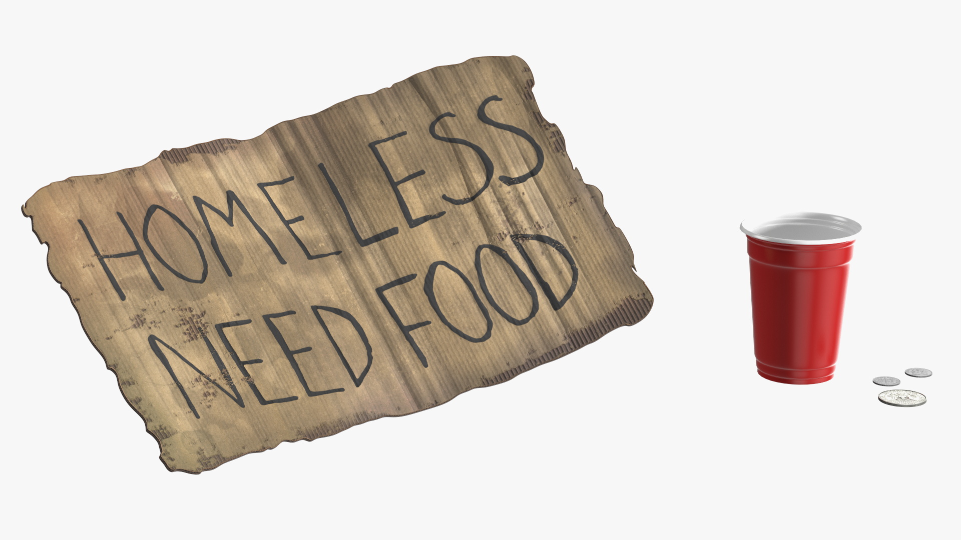 Homeless Man with a Sign and a Cup of Change 3D model