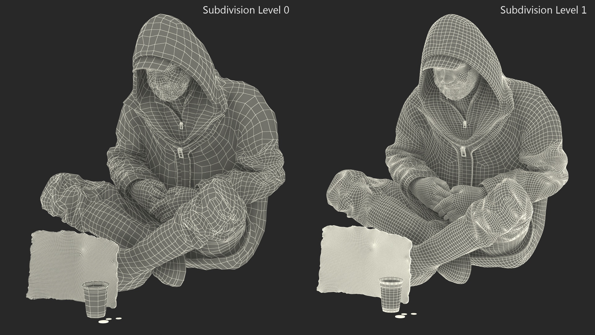 Homeless Man with a Sign and a Cup of Change 3D model