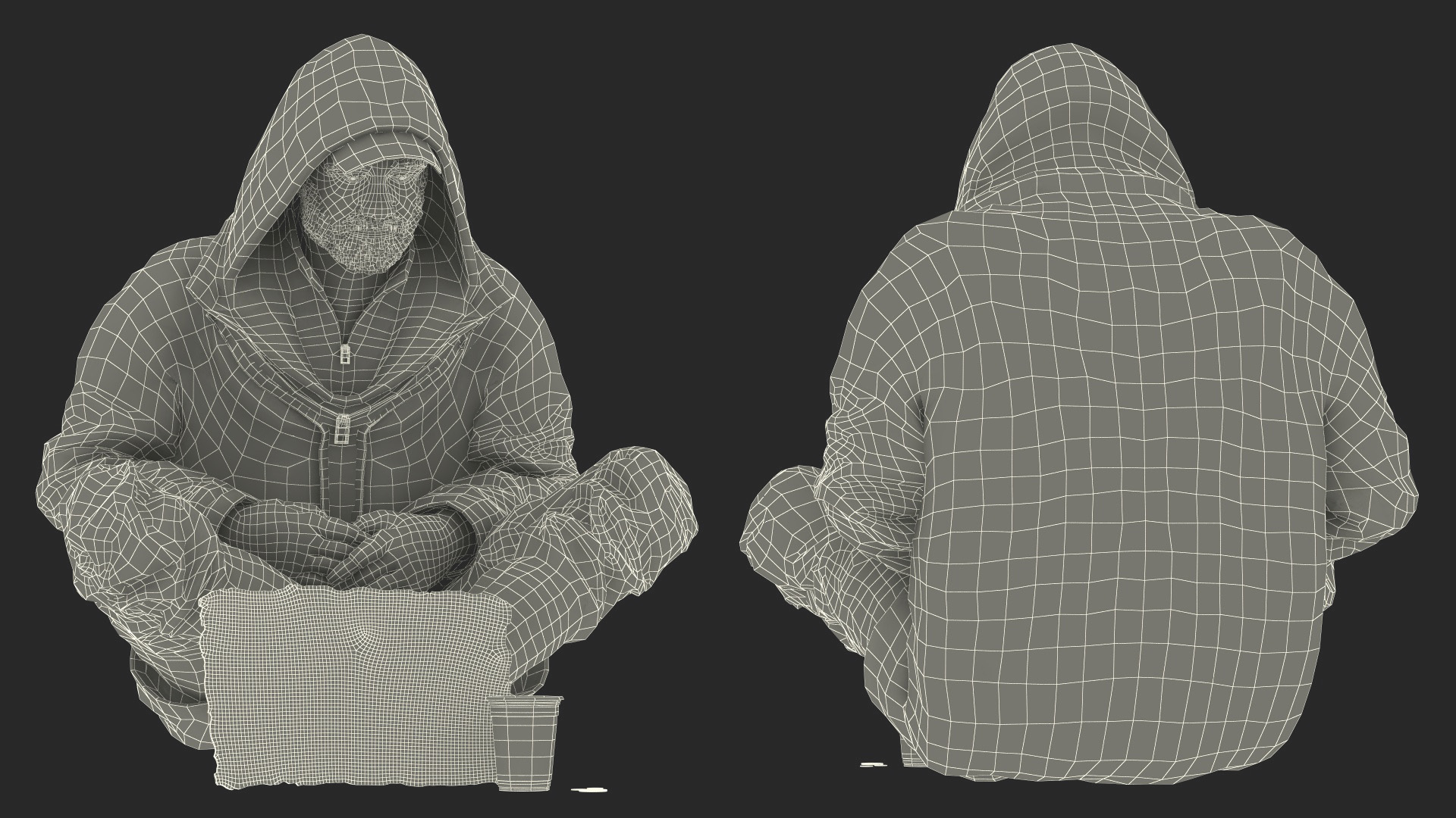 Homeless Man with a Sign and a Cup of Change 3D model