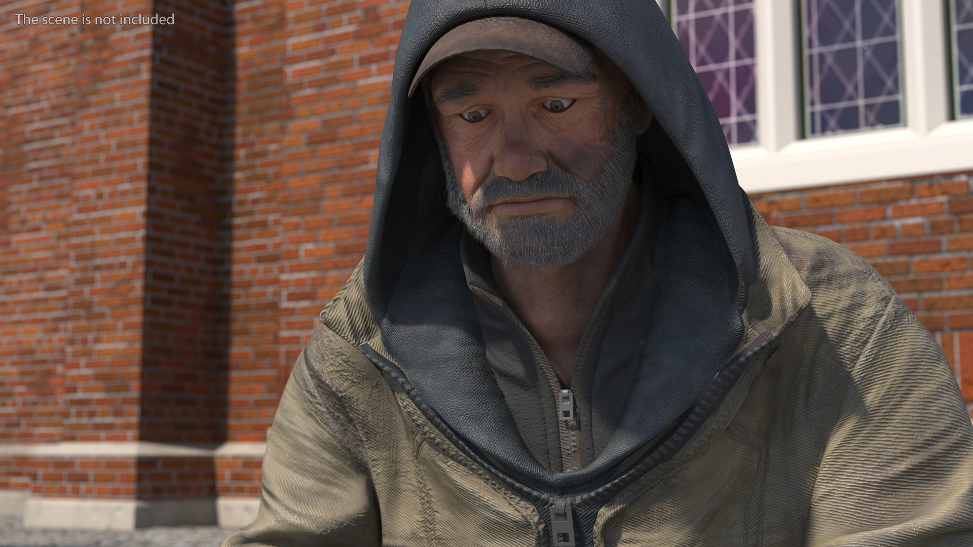 Homeless Man with a Sign and a Cup of Change 3D model