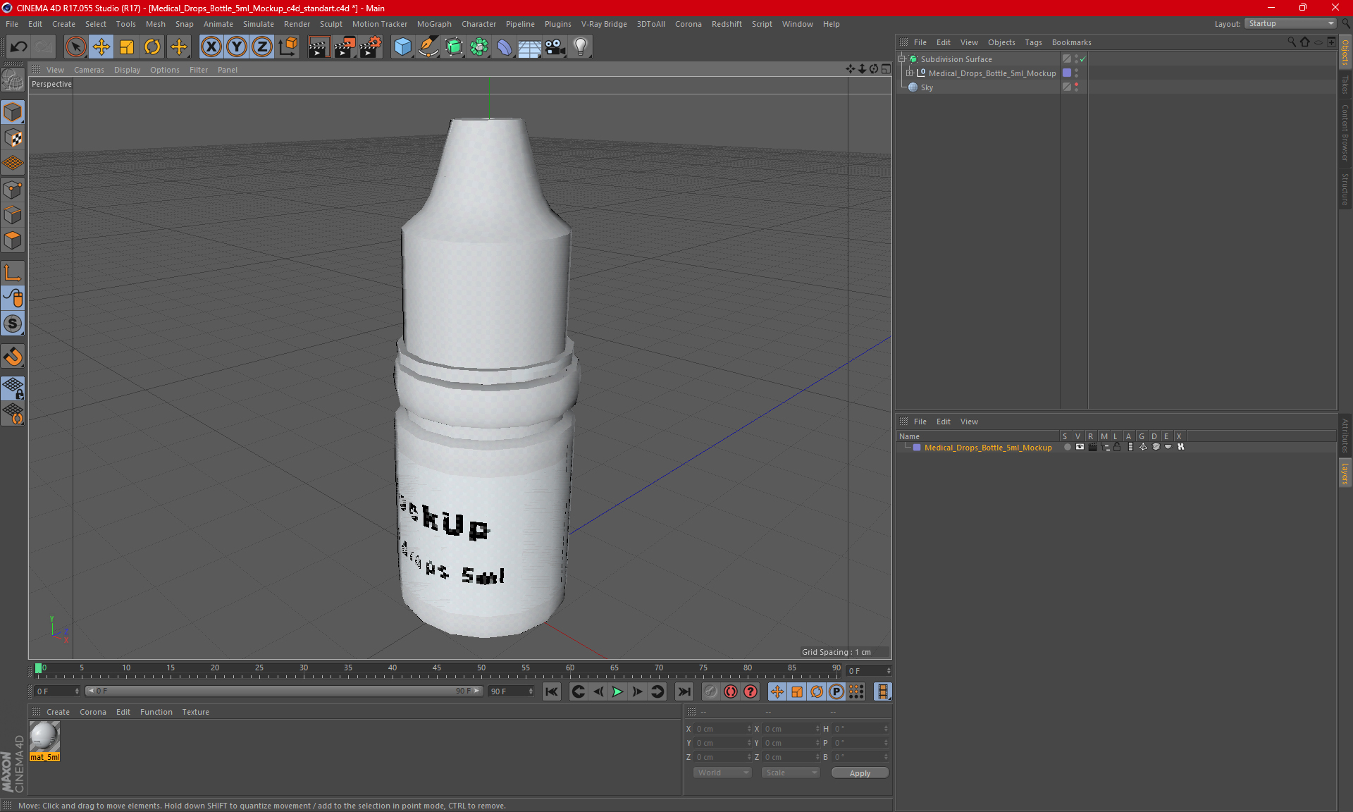3D Medical Drops Bottle 5ml Mockup