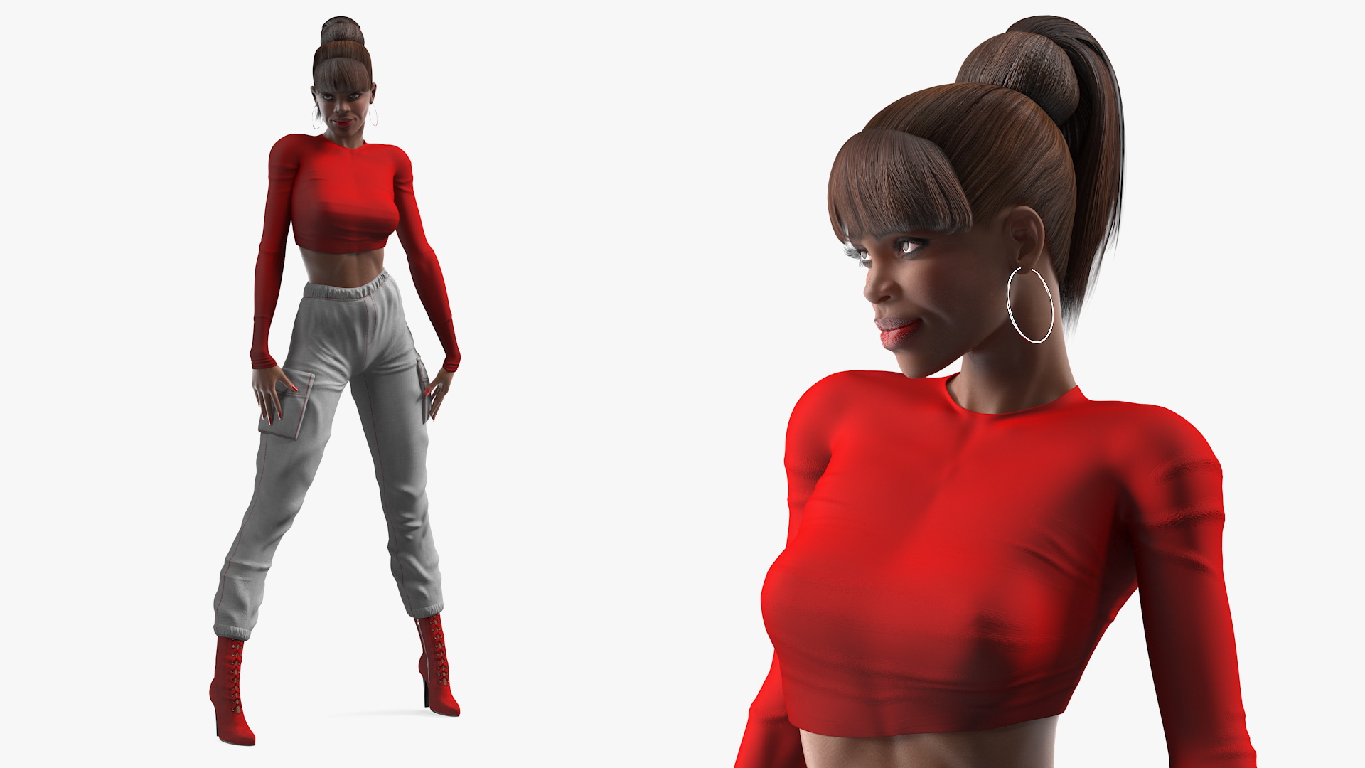 3D Dark Skin City Style Woman Rigged model