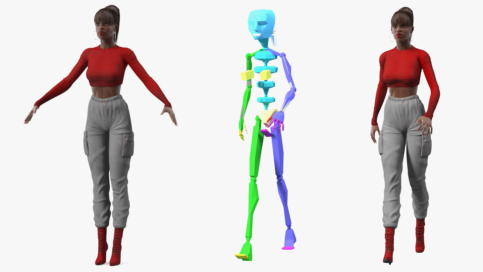 3D Dark Skin City Style Woman Rigged model