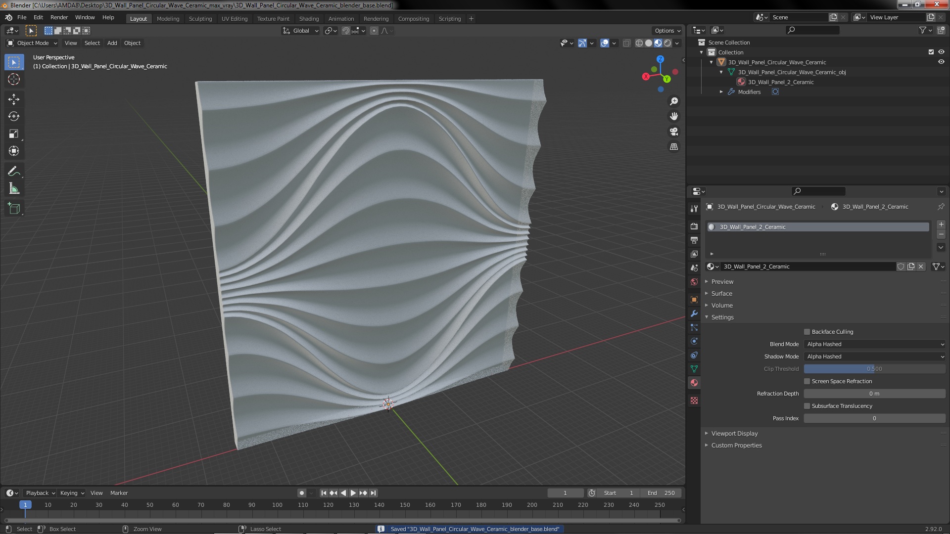 3D model 3D Wall Panel Circular Wave Ceramic