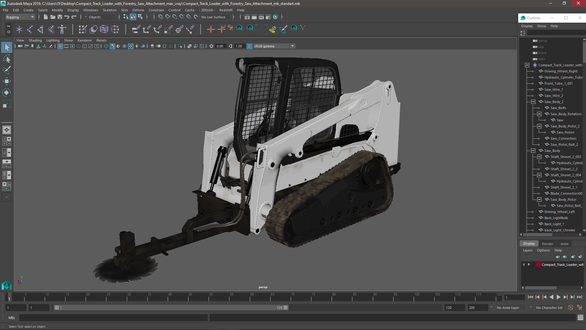 Compact Track Loader with Forestry Saw Attachment 3D model