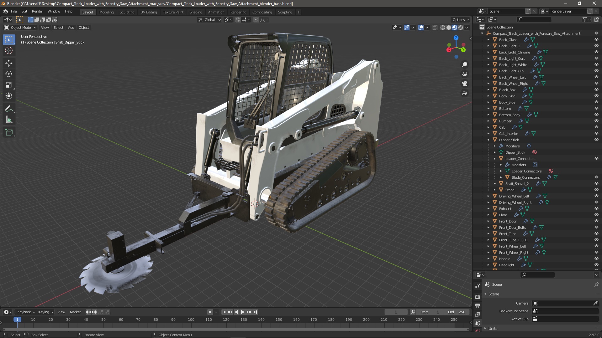 Compact Track Loader with Forestry Saw Attachment 3D model