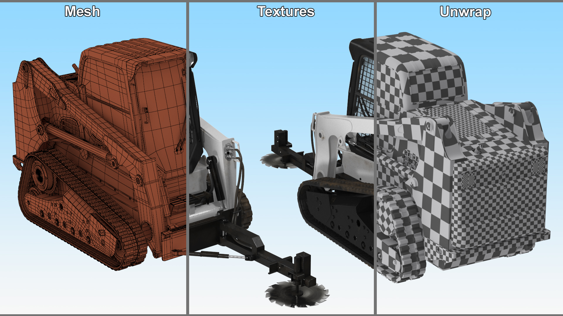Compact Track Loader with Forestry Saw Attachment 3D model