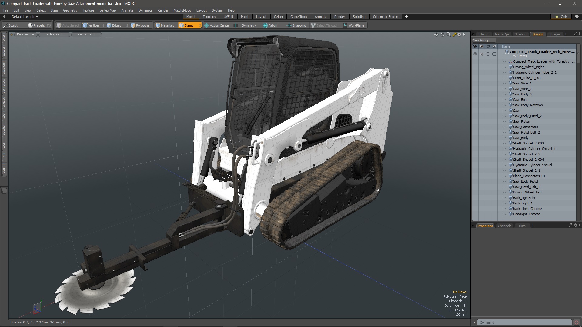Compact Track Loader with Forestry Saw Attachment 3D model