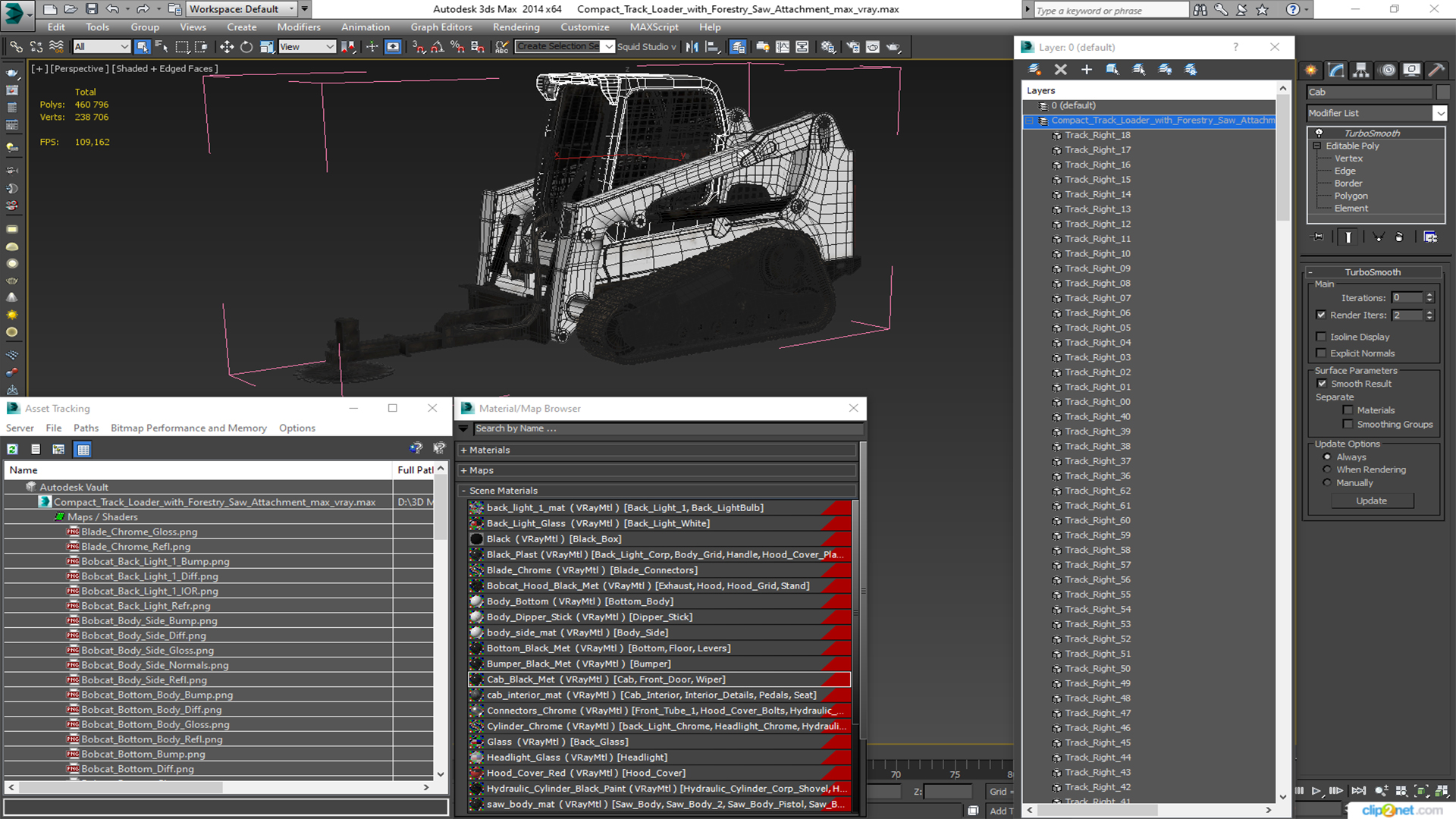 Compact Track Loader with Forestry Saw Attachment 3D model