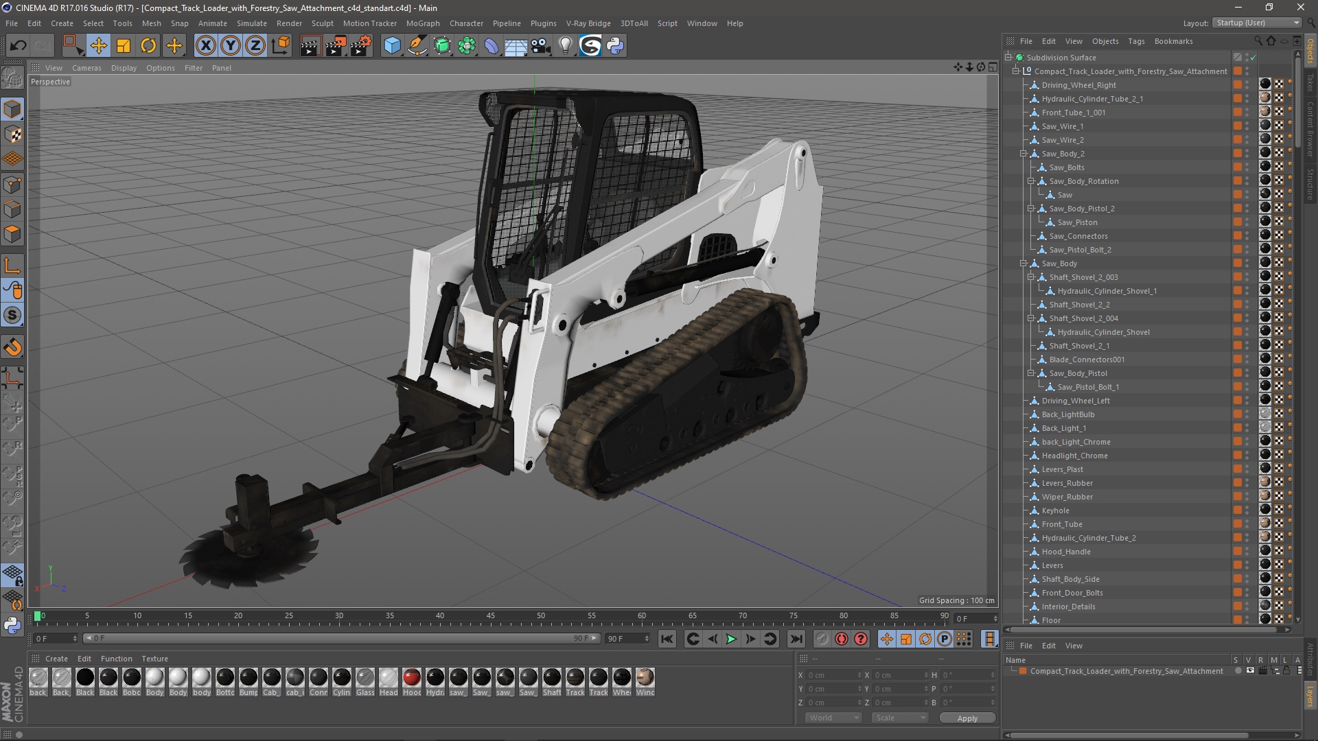 Compact Track Loader with Forestry Saw Attachment 3D model
