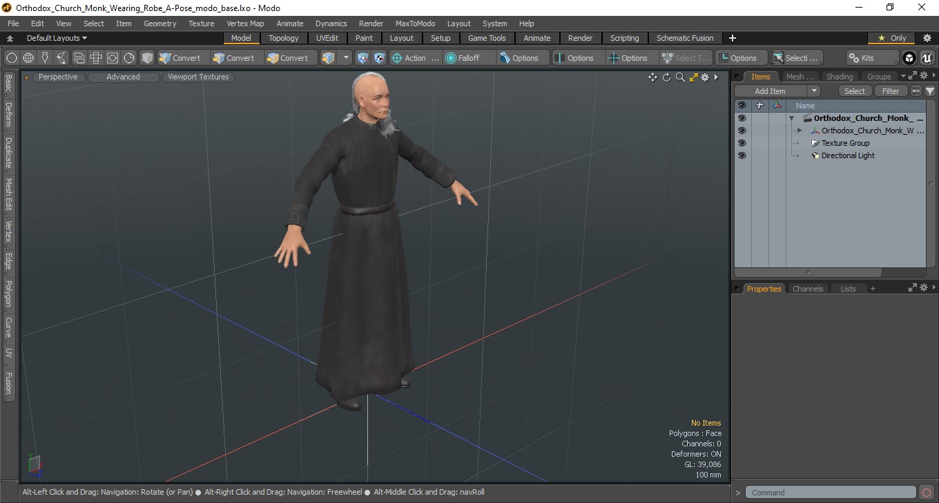3D model Orthodox Church Monk Wearing Robe A-Pose