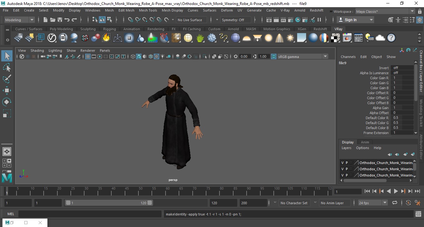 3D model Orthodox Church Monk Wearing Robe A-Pose