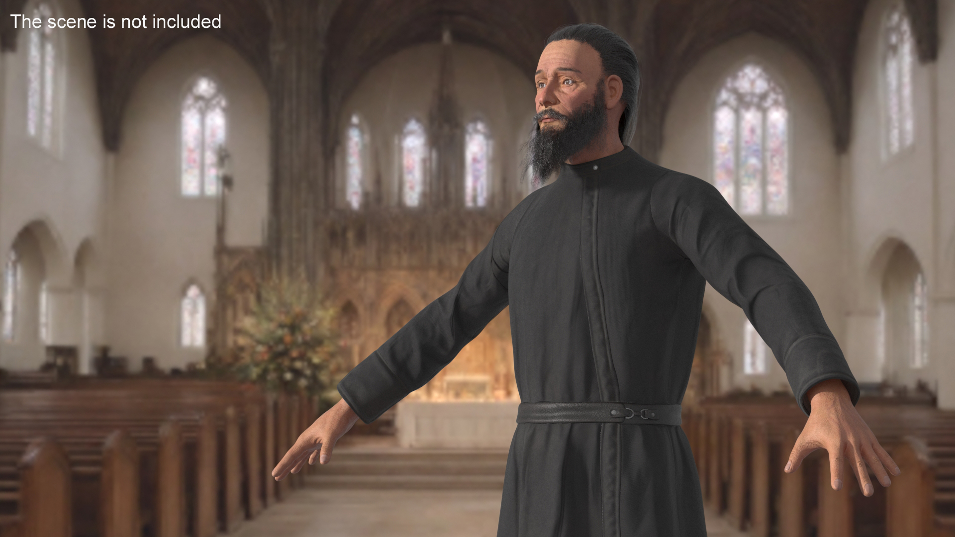 3D model Orthodox Church Monk Wearing Robe A-Pose
