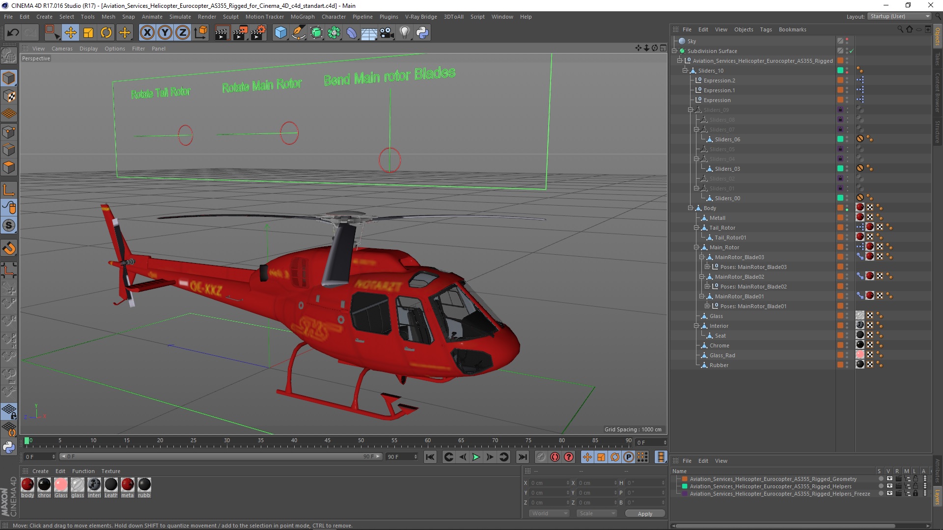 3D Aviation Services Helicopter Eurocopter AS355 Rigged for Cinema 4D