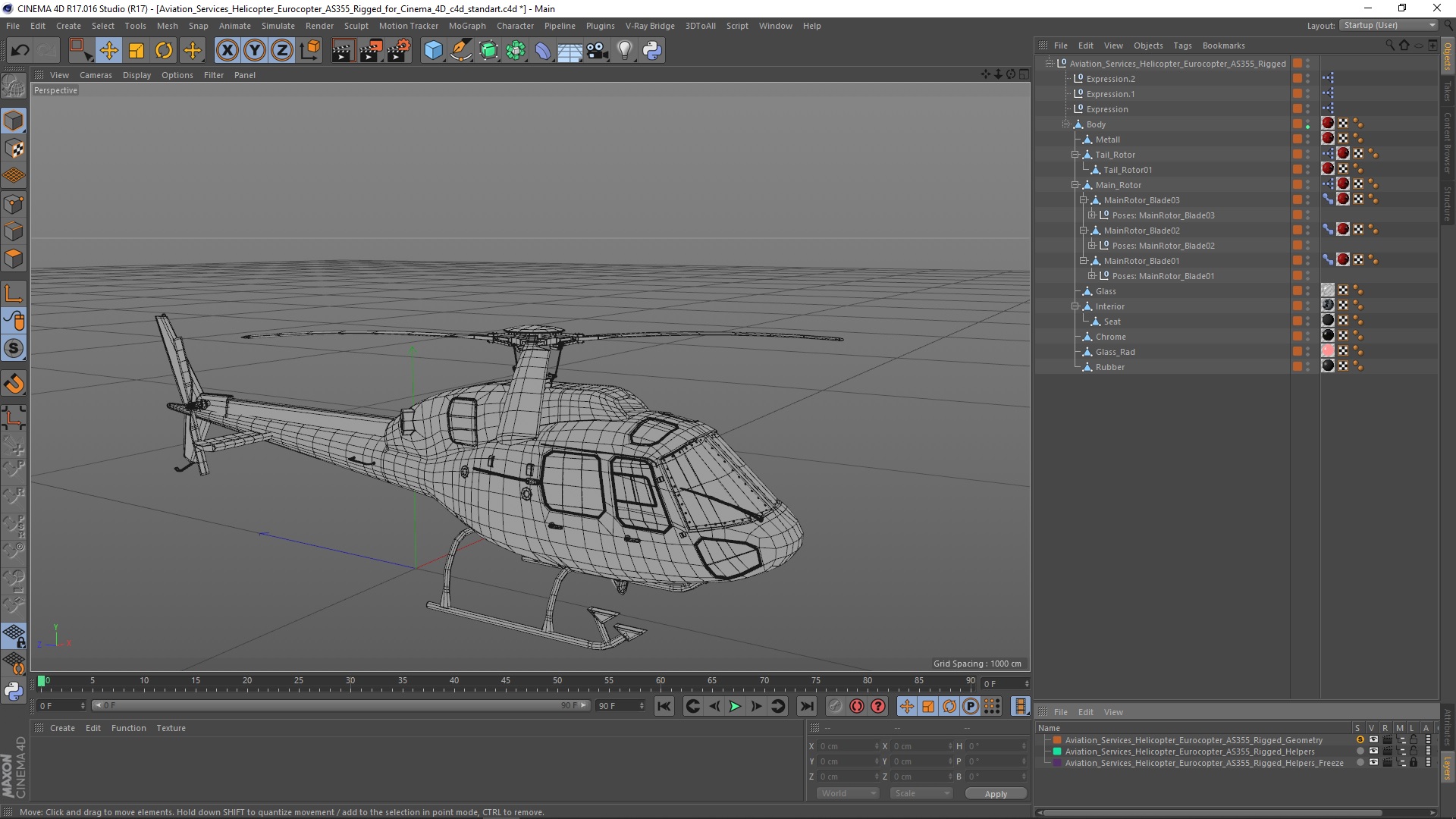 3D Aviation Services Helicopter Eurocopter AS355 Rigged for Cinema 4D