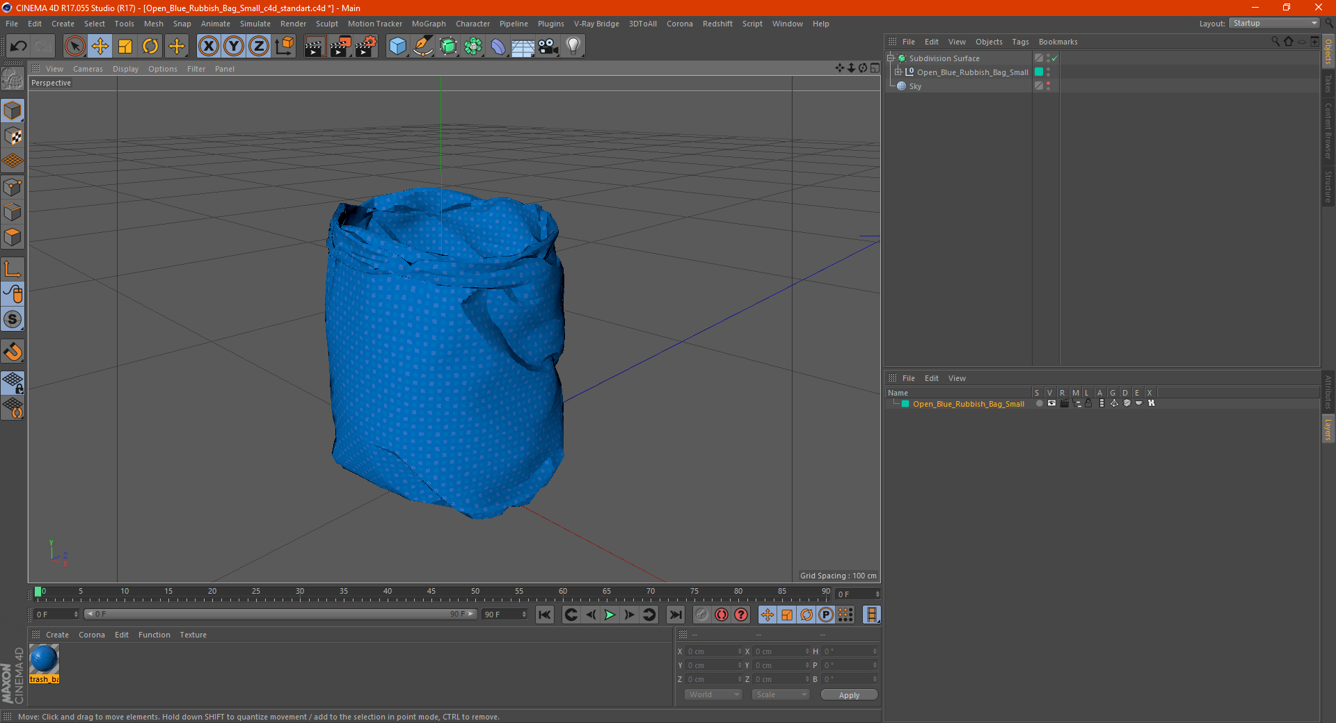 Open Blue Rubbish Bag Small 3D
