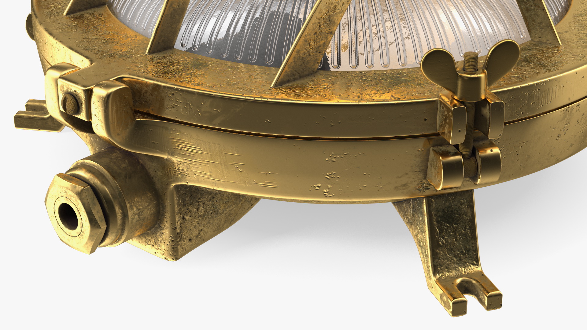 Cage Bulkhead Light Brass with Ribbed Glass On State 3D