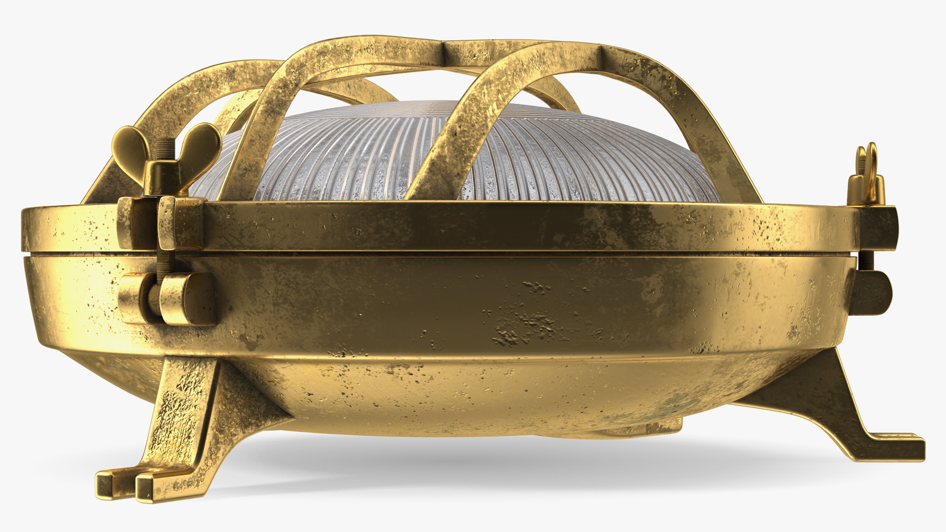 Cage Bulkhead Light Brass with Ribbed Glass On State 3D