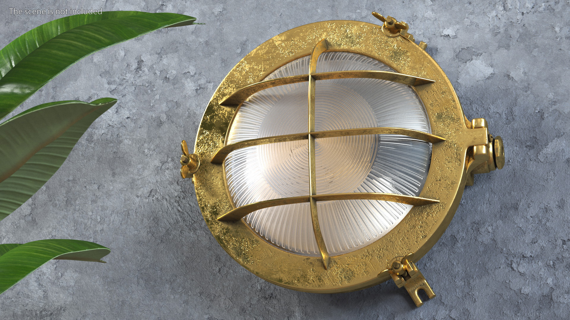 Cage Bulkhead Light Brass with Ribbed Glass On State 3D