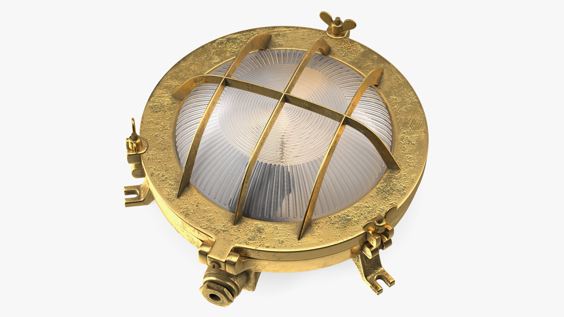 Cage Bulkhead Light Brass with Ribbed Glass On State 3D