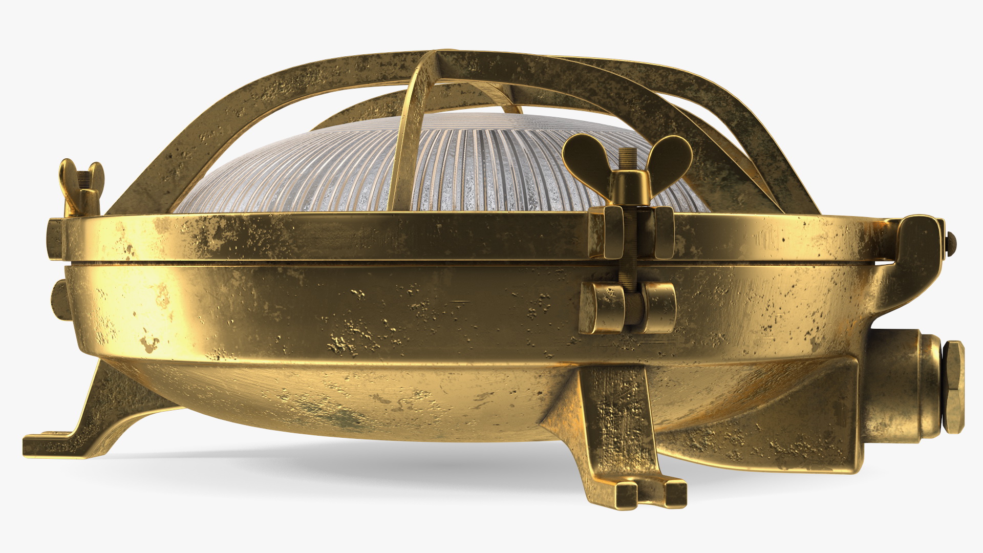 Cage Bulkhead Light Brass with Ribbed Glass On State 3D