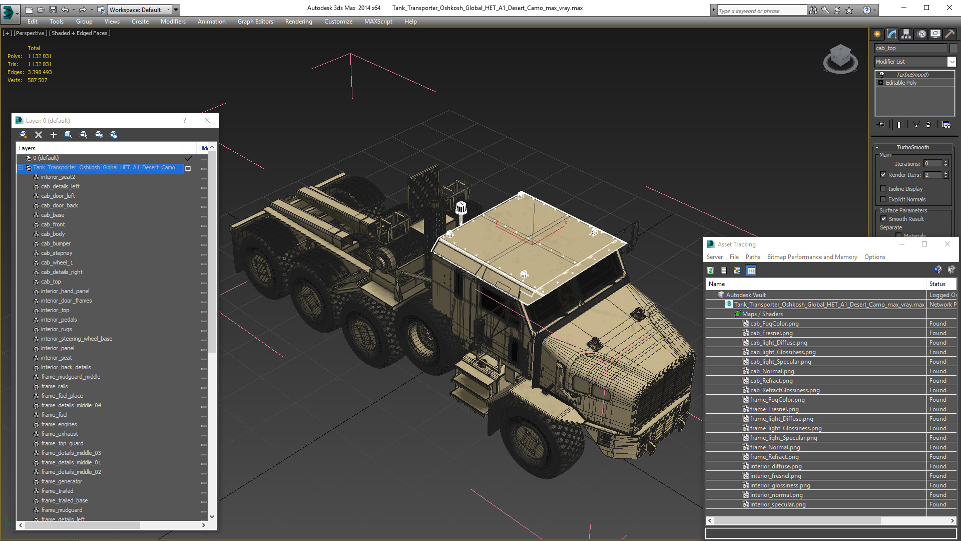 3D model Tank Transporter Oshkosh Global HET A1 Desert Camo