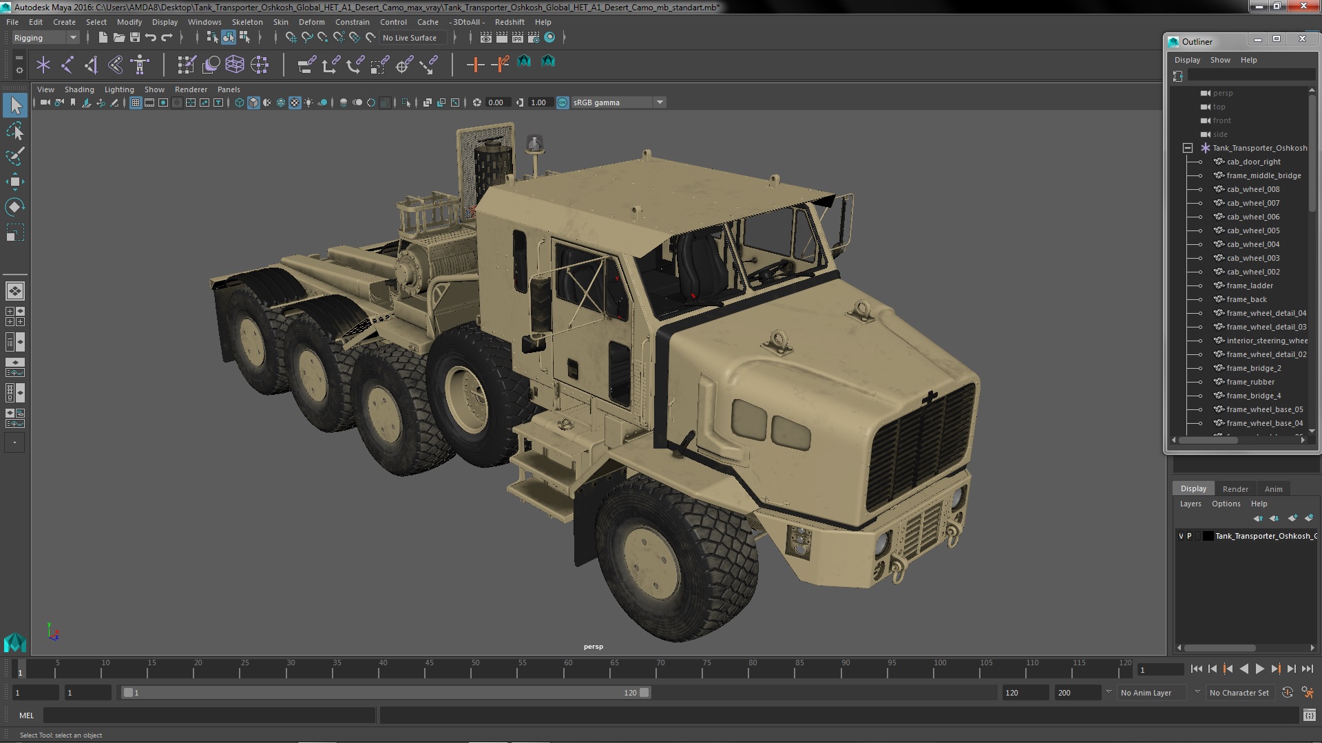 3D model Tank Transporter Oshkosh Global HET A1 Desert Camo