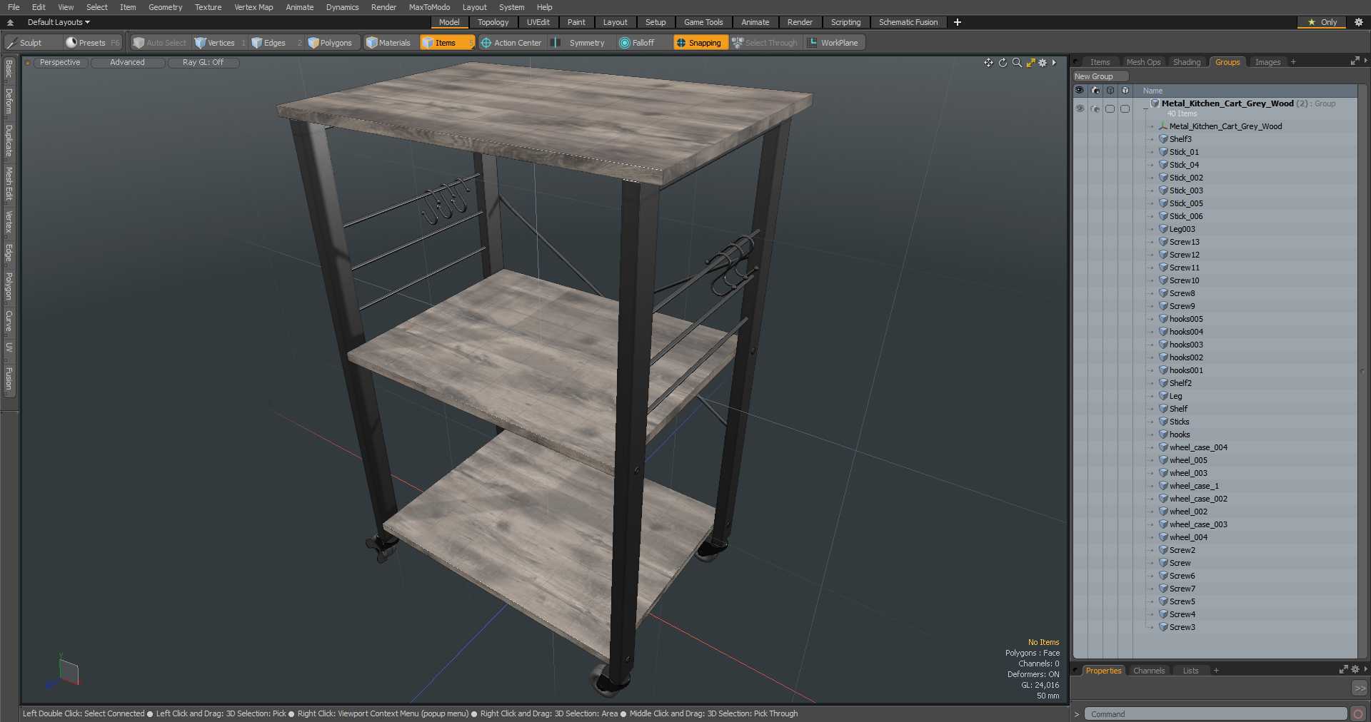 3D Metal Kitchen Cart Gray Wood model