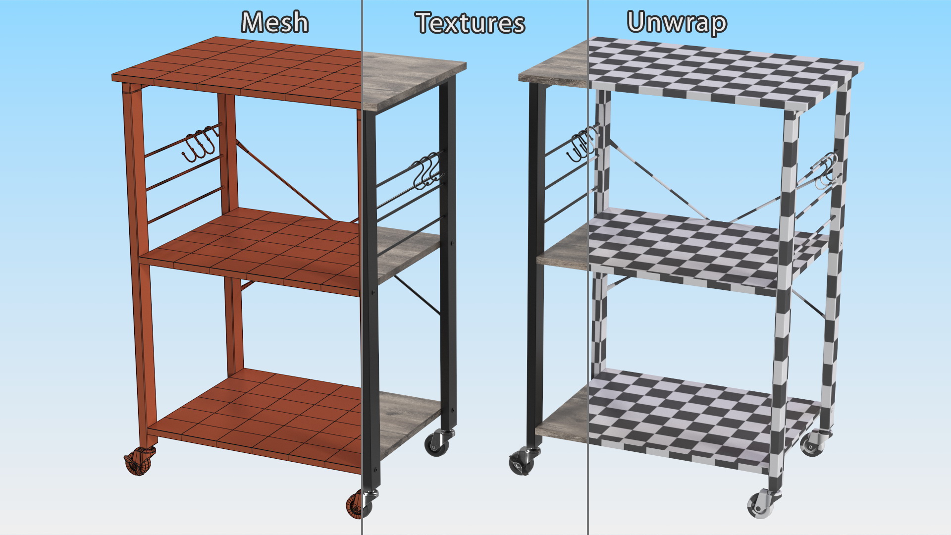 3D Metal Kitchen Cart Gray Wood model