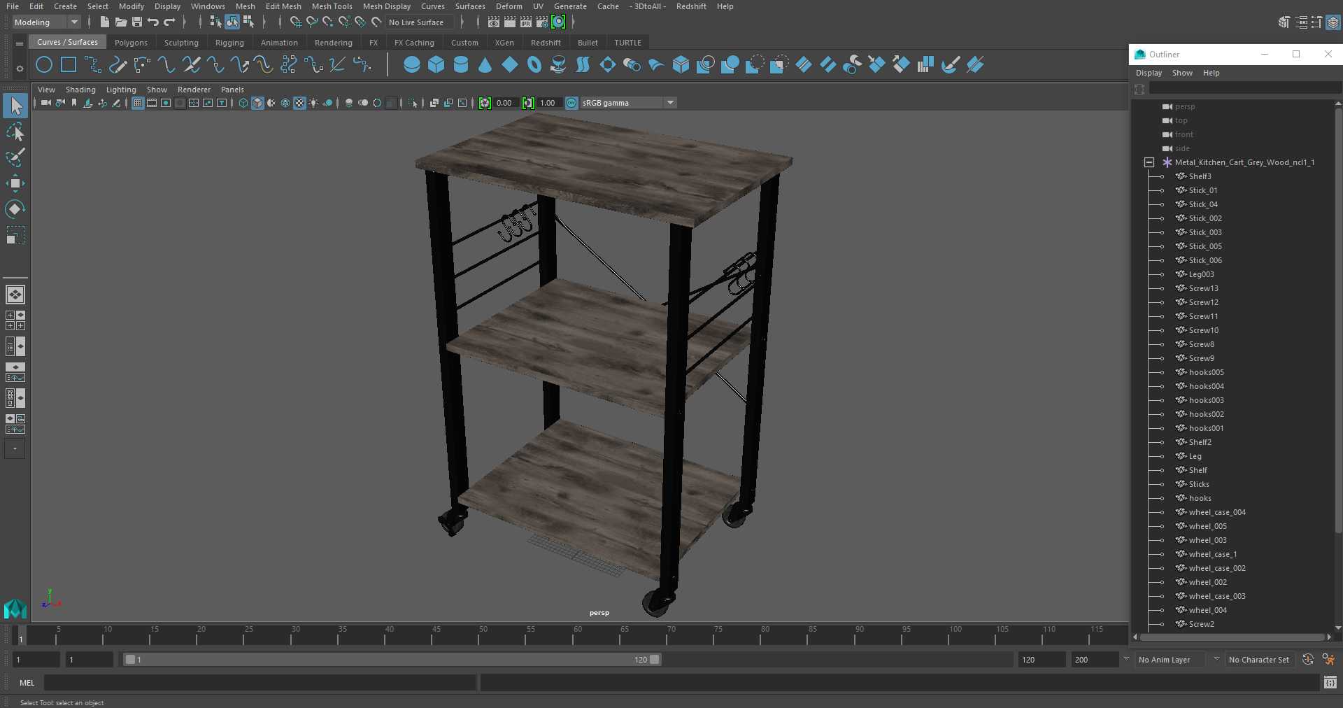 3D Metal Kitchen Cart Gray Wood model