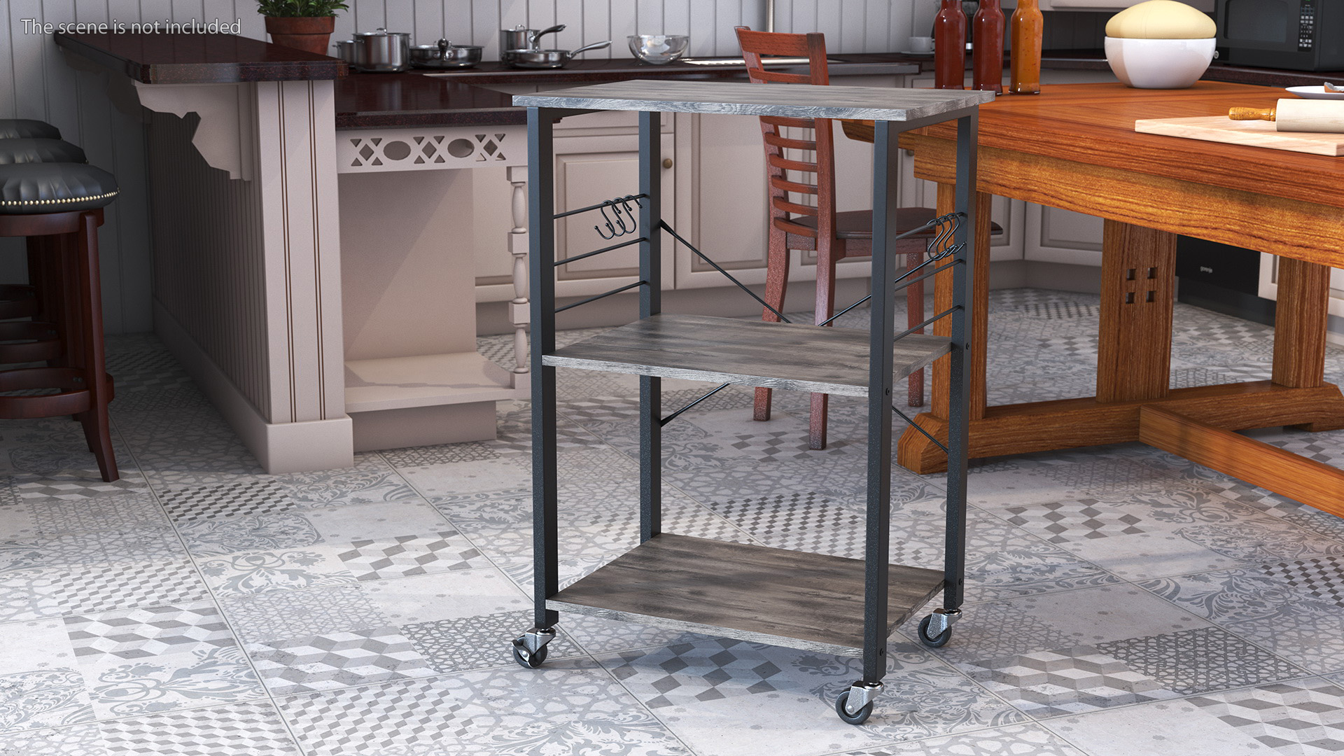 3D Metal Kitchen Cart Gray Wood model