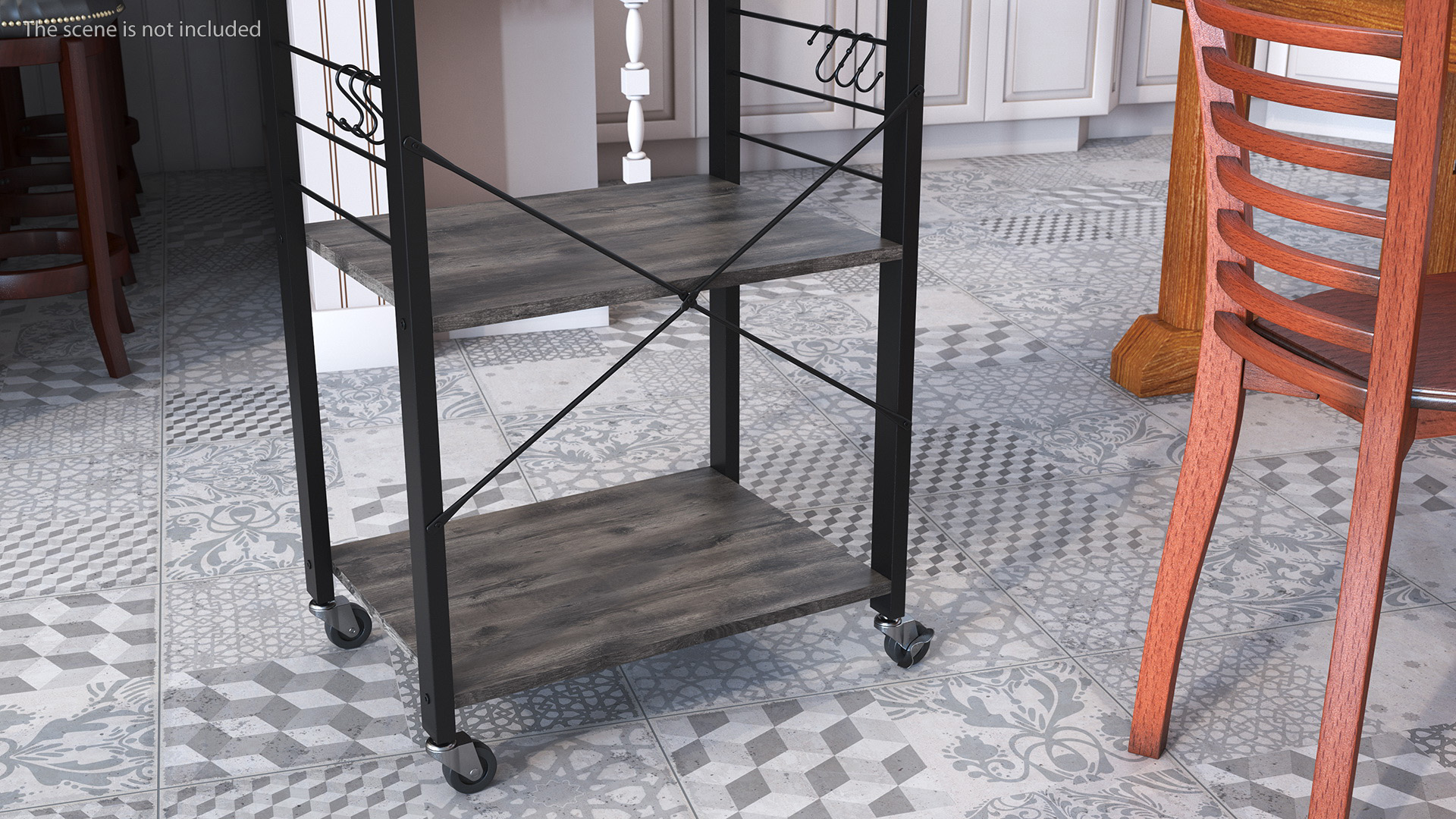 3D Metal Kitchen Cart Gray Wood model
