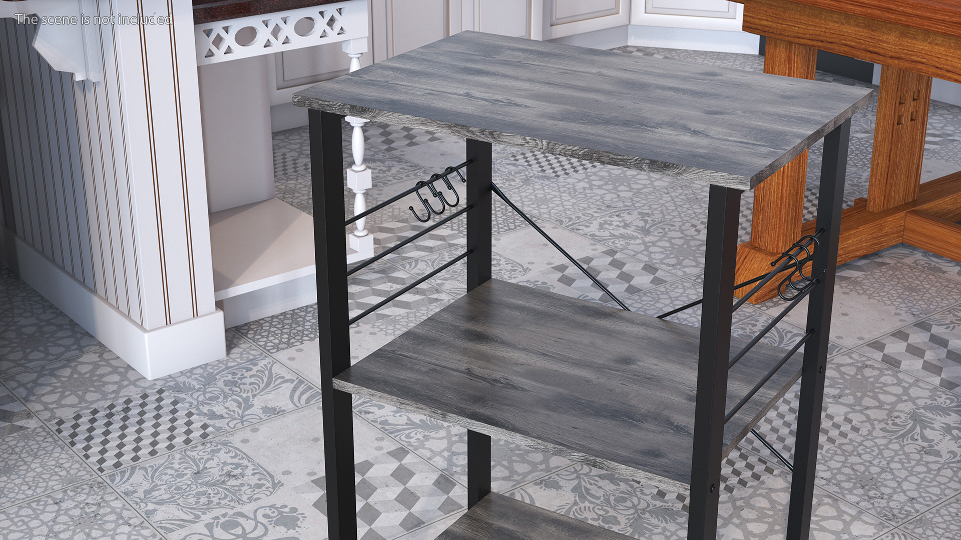 3D Metal Kitchen Cart Gray Wood model