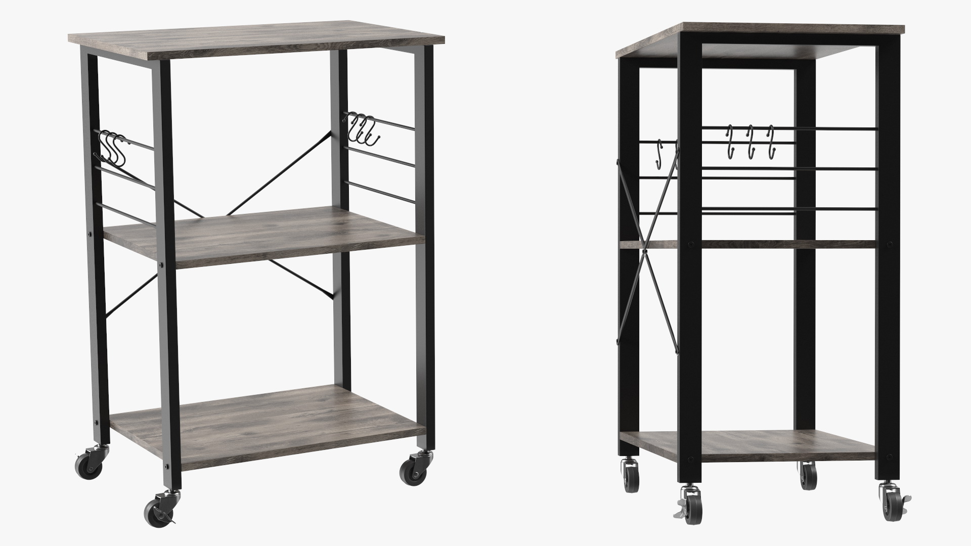 3D Metal Kitchen Cart Gray Wood model