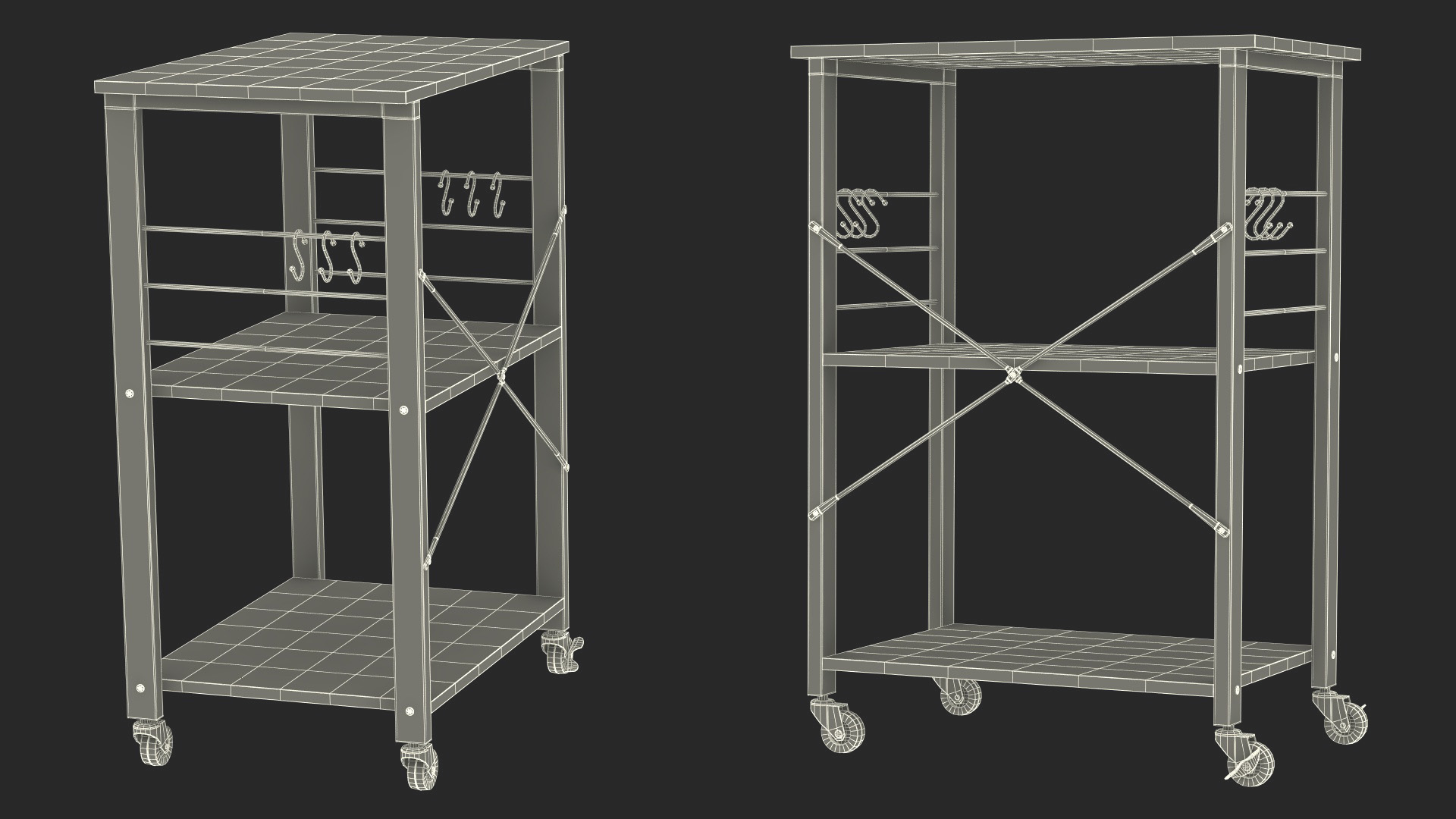 3D Metal Kitchen Cart Gray Wood model