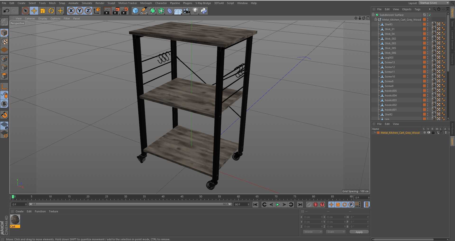3D Metal Kitchen Cart Gray Wood model