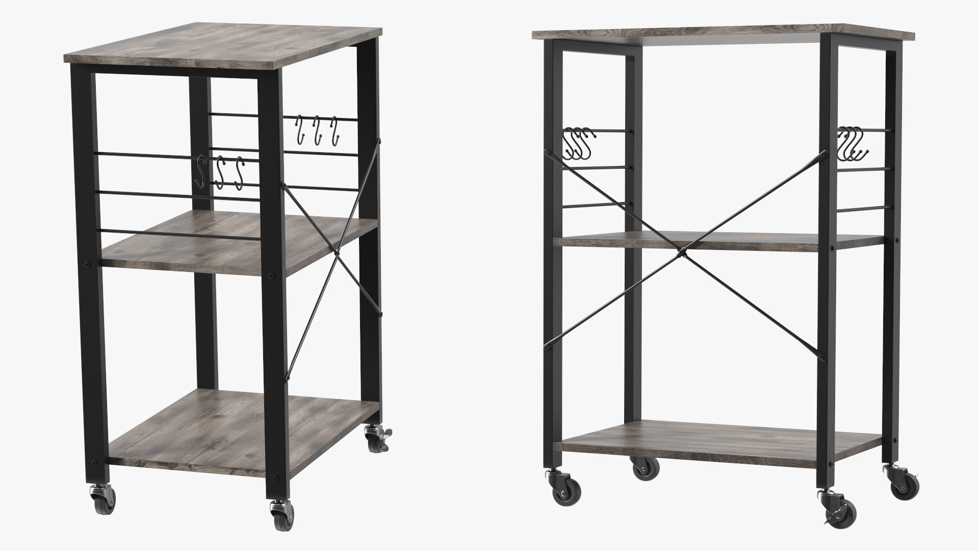 3D Metal Kitchen Cart Gray Wood model