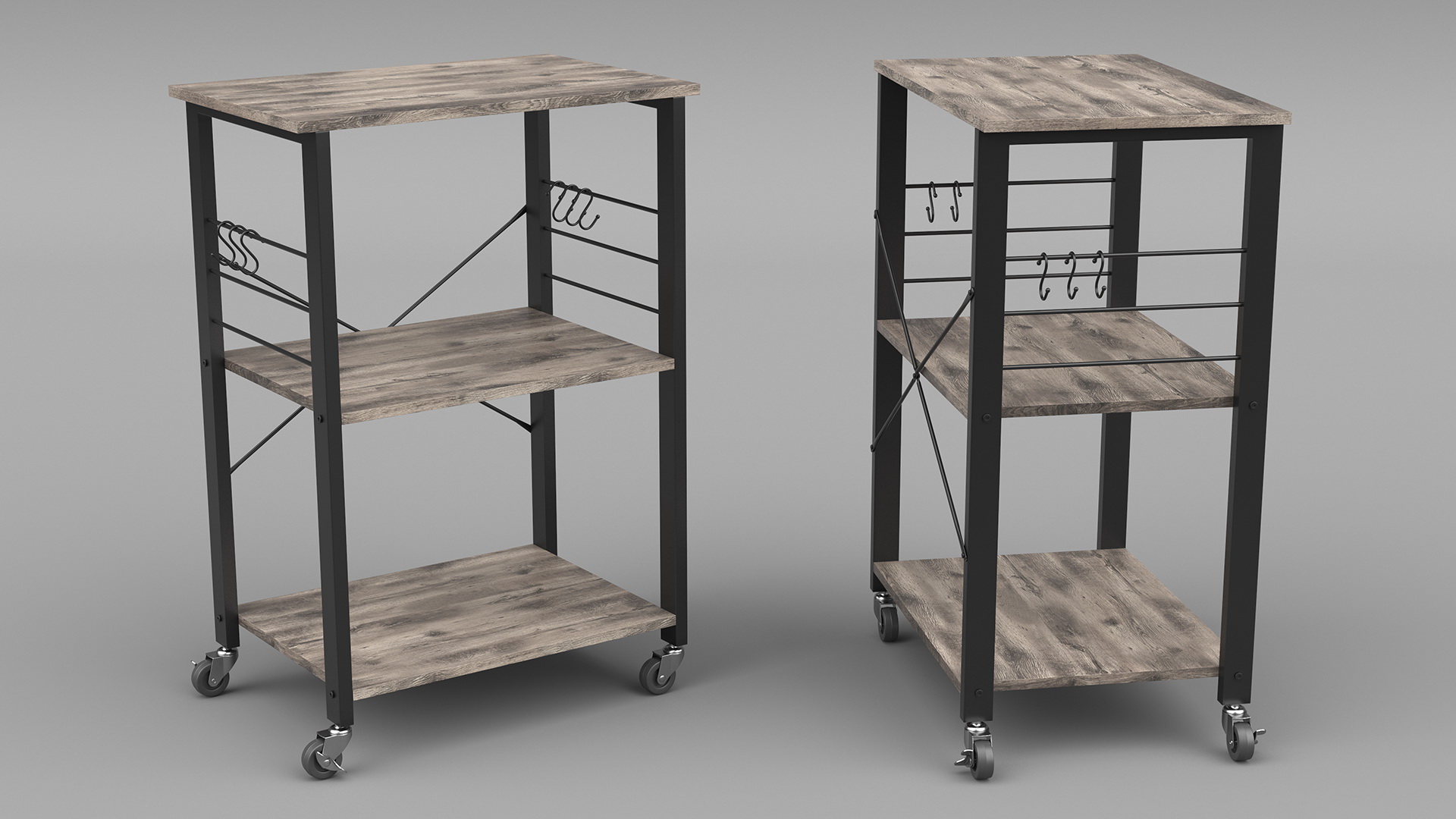 3D Metal Kitchen Cart Gray Wood model