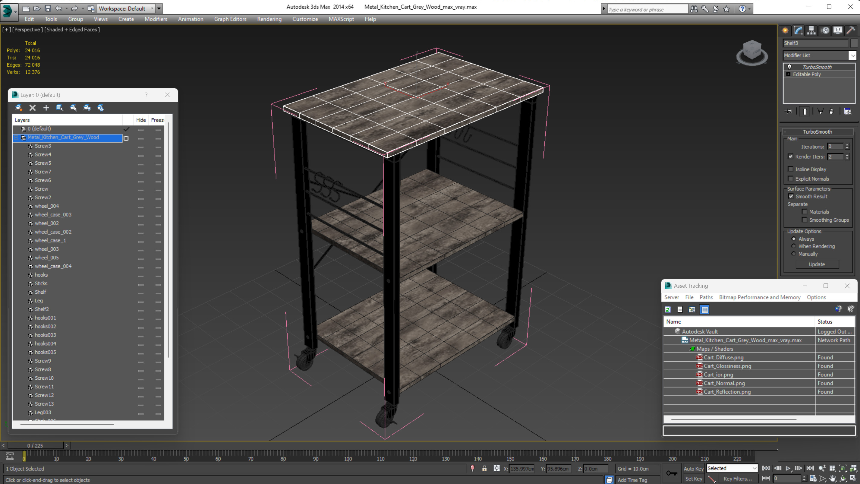 3D Metal Kitchen Cart Gray Wood model