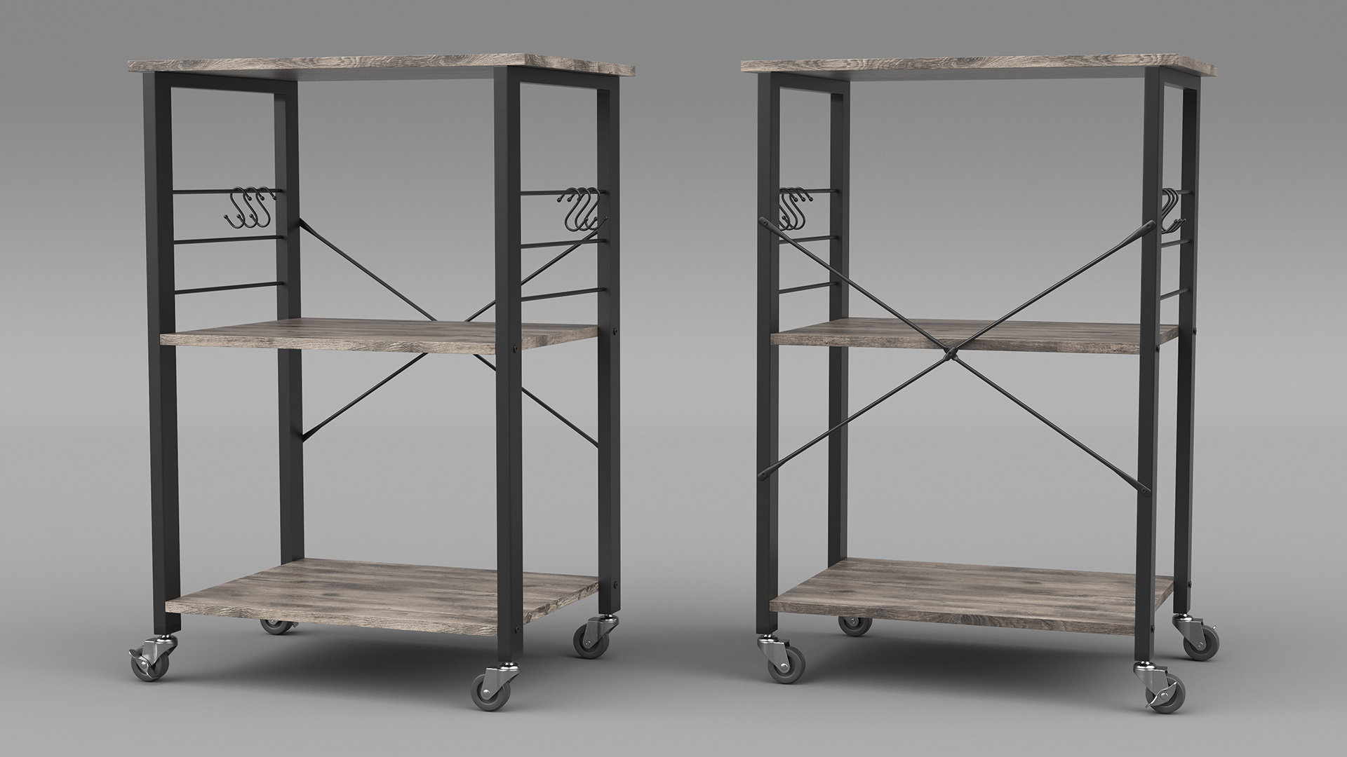 3D Metal Kitchen Cart Gray Wood model