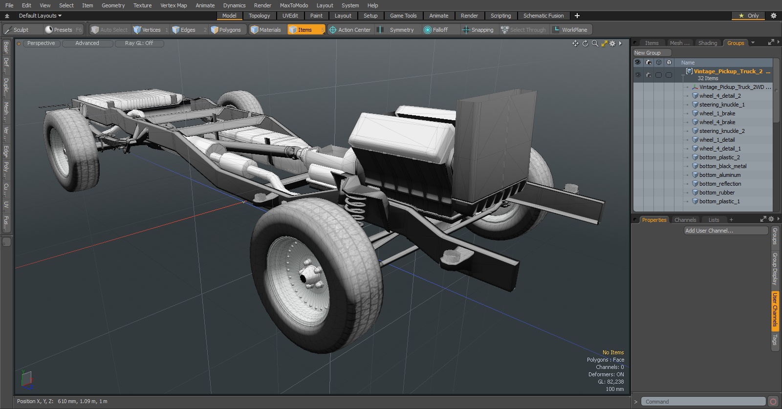 Vintage Pickup Truck 2WD Chassis 3D