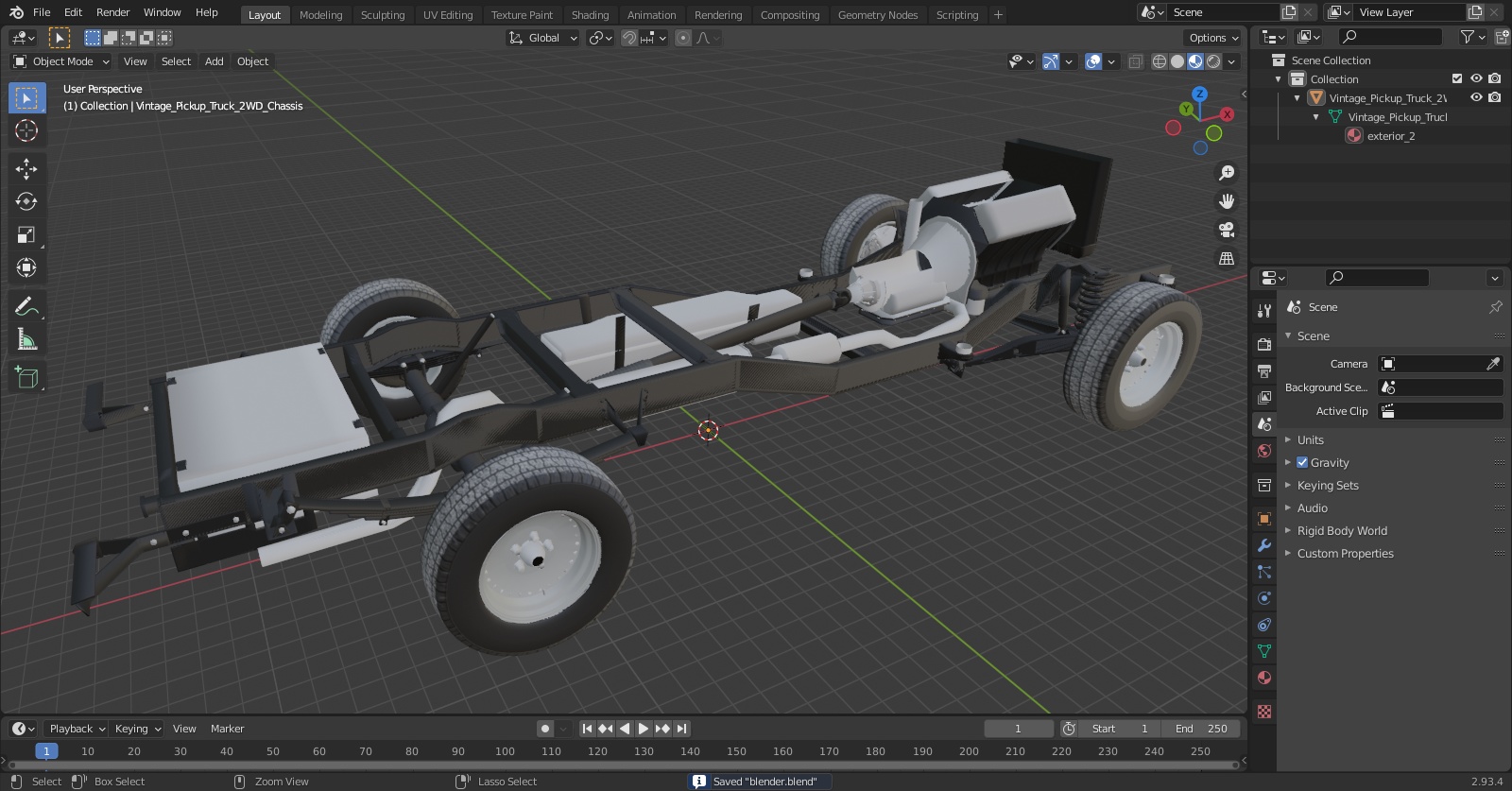 Vintage Pickup Truck 2WD Chassis 3D